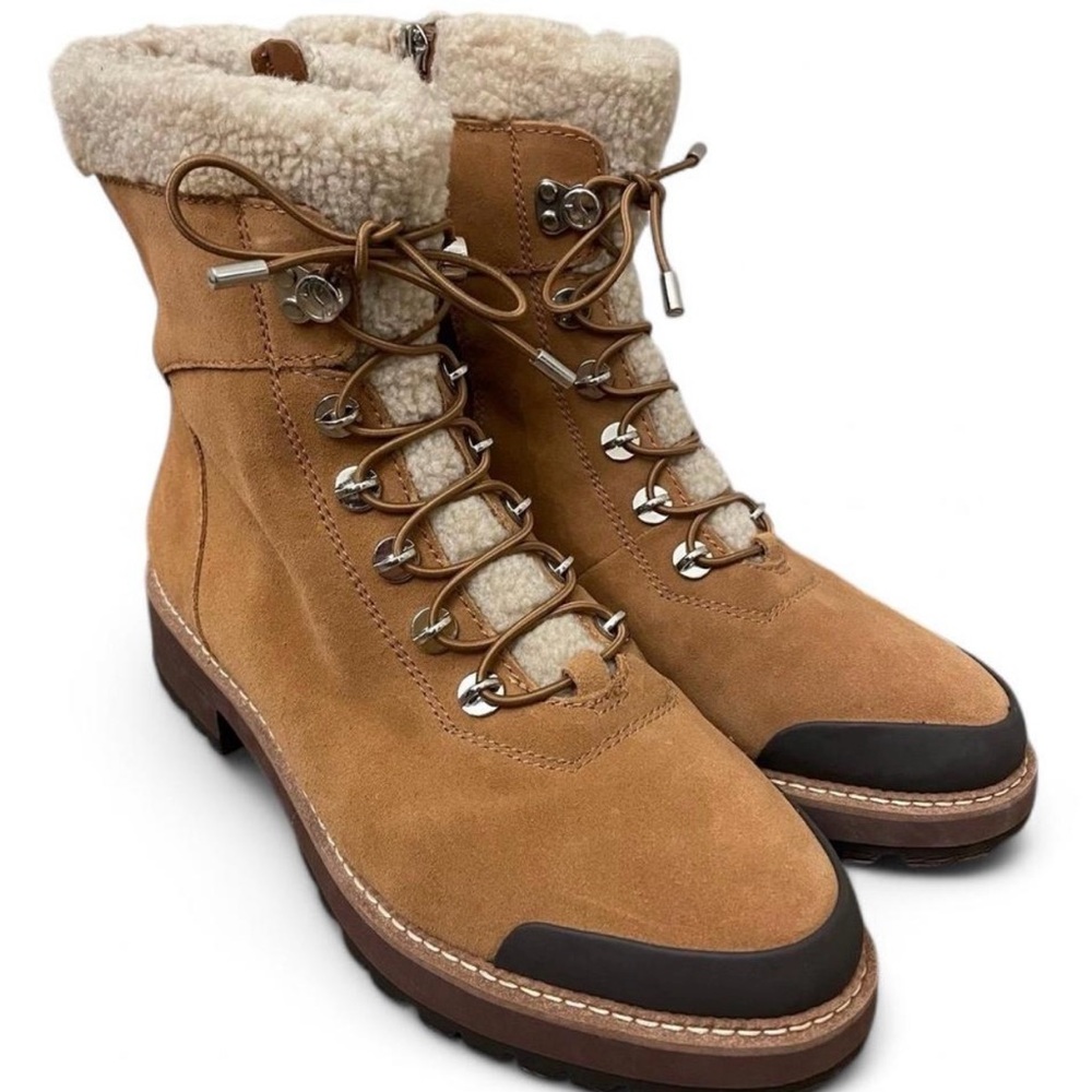 Women's Franco Sarto Rosella Brown Lace Up Faux Fur Winter Boots Size 9 Combat